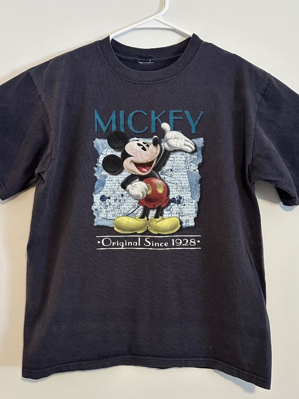 Mickey Mouse Graphic Print T-Shirt Large Navy Blue Retro Y2K Short Sleeve